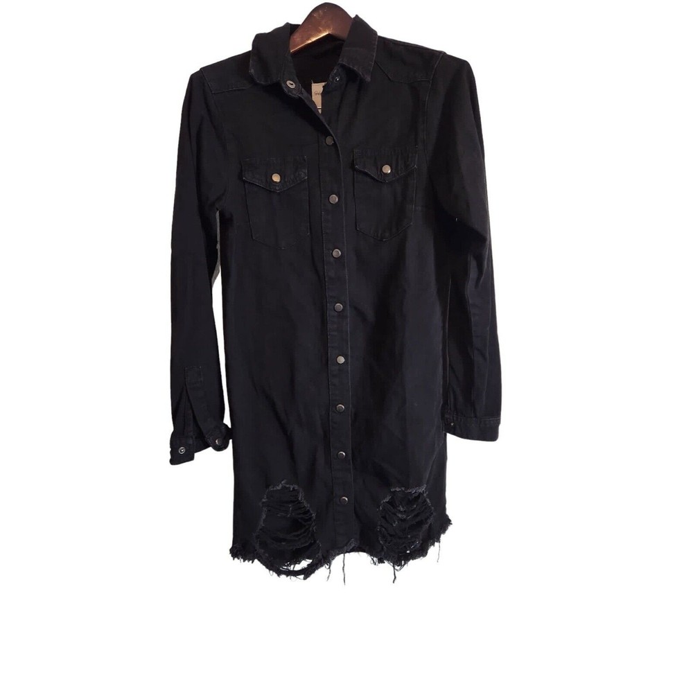 Highway Jeans Women's Black‎ Distressed Collared With Pockets Tunic Top Size S